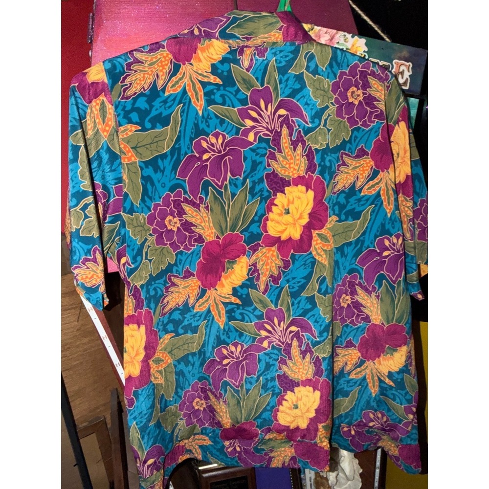 Alfred Dunner Vintage Floral Blouse Teal Purple Gold Short Sleeve Top Size 10 - Picture 4 of 4